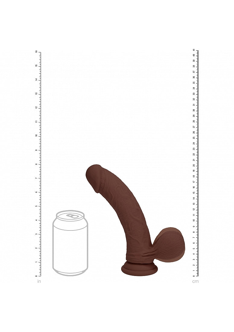 RealRock - Rechargeable - Dual Layered - Liquid Silicone - Vibrating - Curved - Weighted Balls 8" - Brown