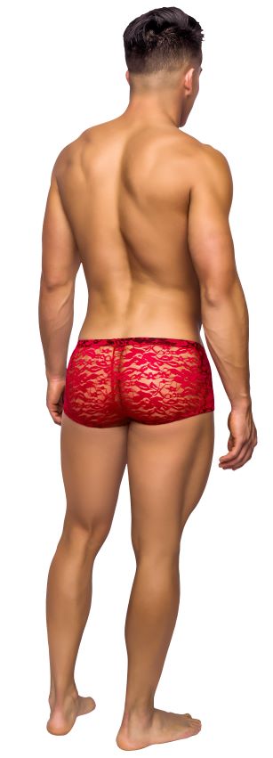 Stretch Lace Mini Short Trunks - Red - S/M