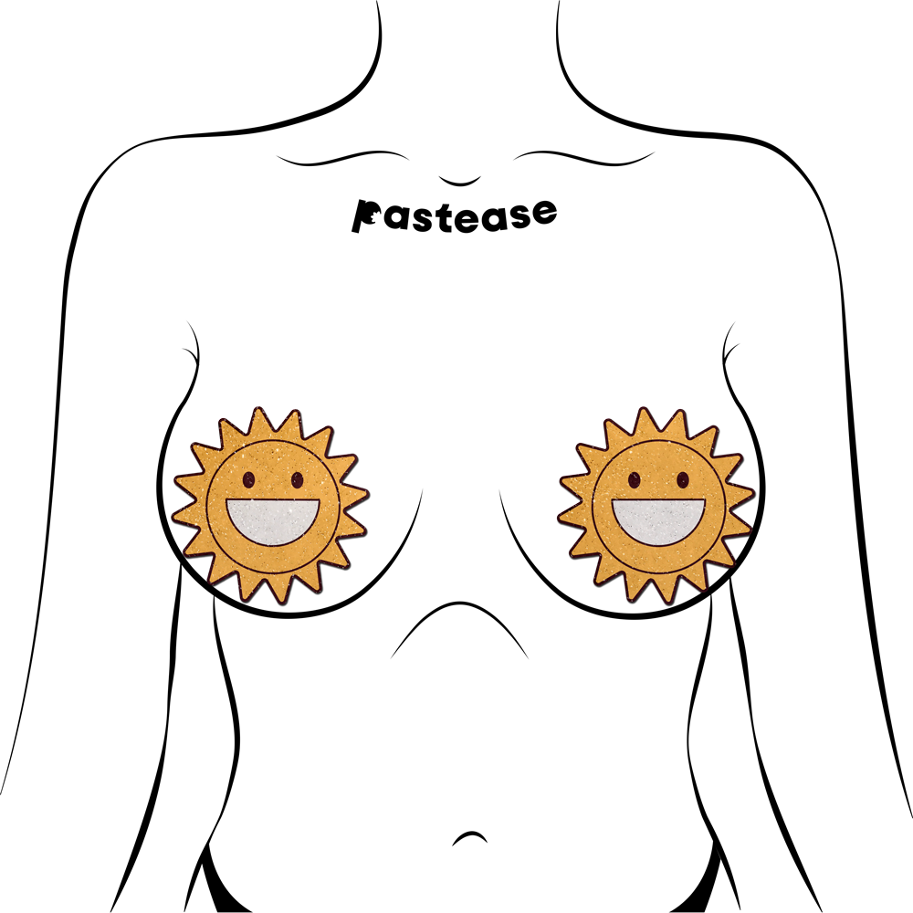 Happy Sun Pasties Sparkling Smiling Sunshine Nipple Covers by Pastease®
