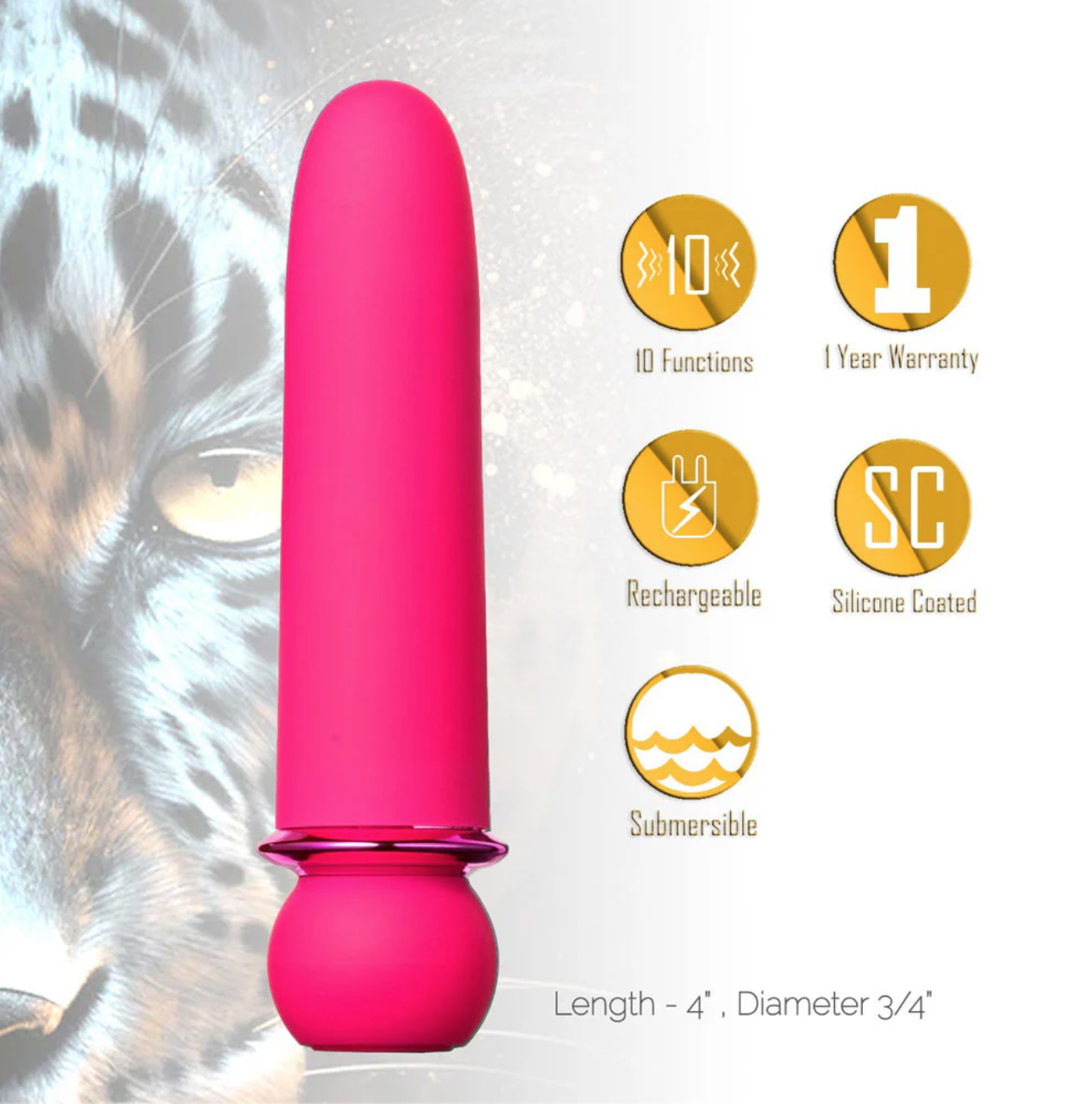 JAGUAR PINK 10-Function Rechargeable Silicone Coated Super-Charged Bullet