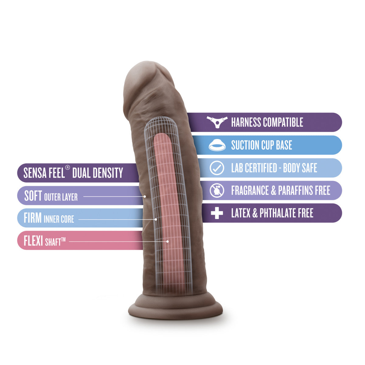 Au Naturel By Blush® | Realistic Chocolate 8-Inch Long Dildo With Suction Cup Base
