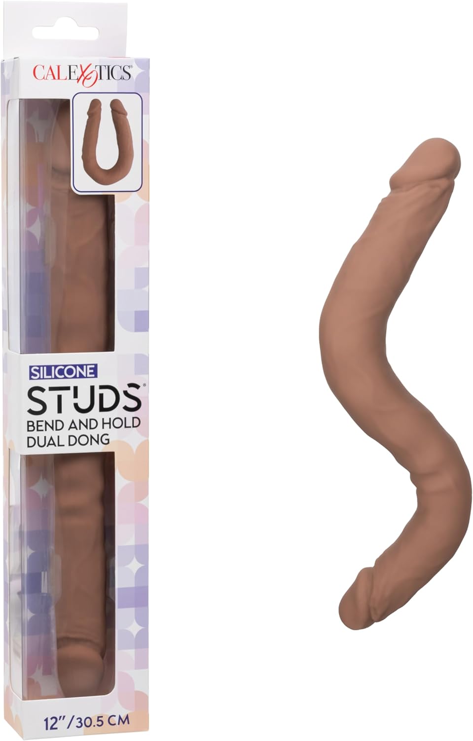 Silicone Studs Bend & Hold 12" Dual Dong - Brown