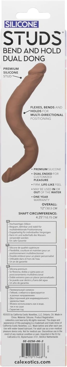 Silicone Studs Bend & Hold 12" Dual Dong - Brown