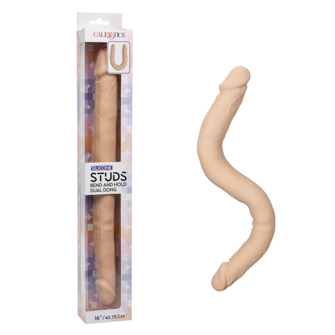 Silicone Studs Bend & Hold 16" Dual Dong - Ivory