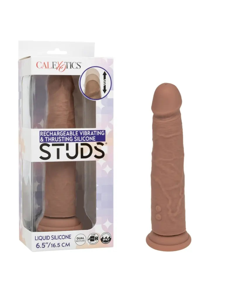 Studs Rechargeable Vibrating & Thrusting Silicone - Brown