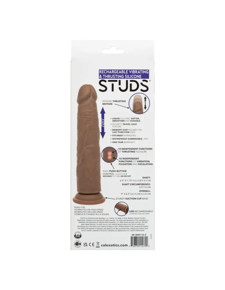 Studs Rechargeable Vibrating & Thrusting Silicone - Brown