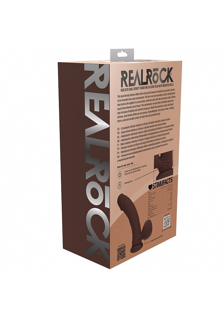 RealRock - Rechargeable - Dual Layered - Liquid Silicone - Vibrating - Curved - Weighted Balls 7" - Brown