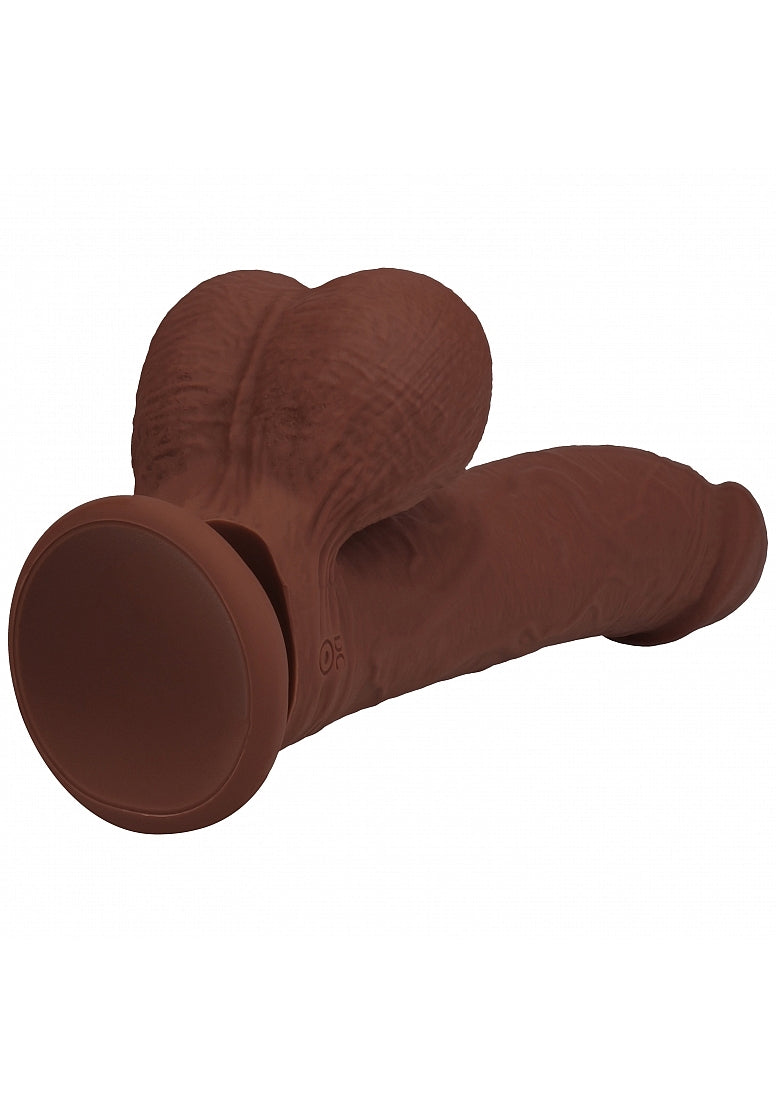 RealRock - Rechargeable - Dual Layered - Liquid Silicone - Vibrating - Curved - Weighted Balls 7" - Brown