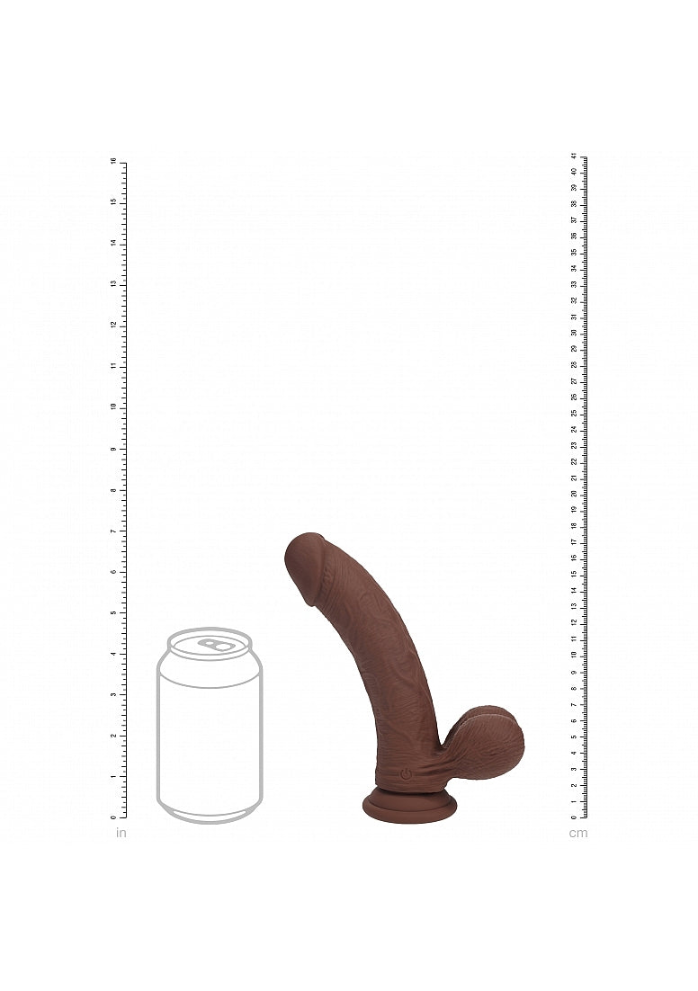 RealRock - Rechargeable - Dual Layered - Liquid Silicone - Vibrating - Curved - Weighted Balls 7" - Brown