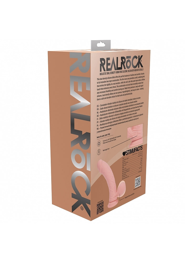 RealRock - Rechargeable - Dual Layered - Liquid Silicone - Vibrating - Curved - Weighted Balls 7" - Vanilla