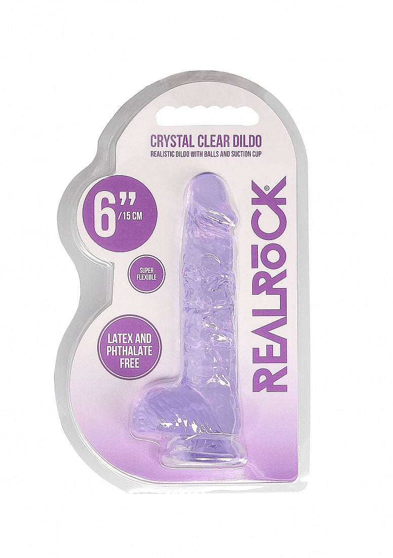 RealRock - Crystal Clear - Realistic Dildo With Balls - 6" - Purple