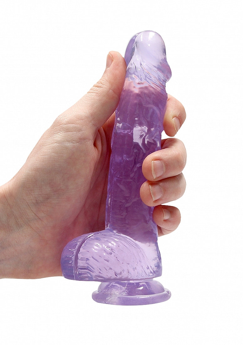 RealRock - Crystal Clear - Realistic Dildo With Balls - 6" - Purple