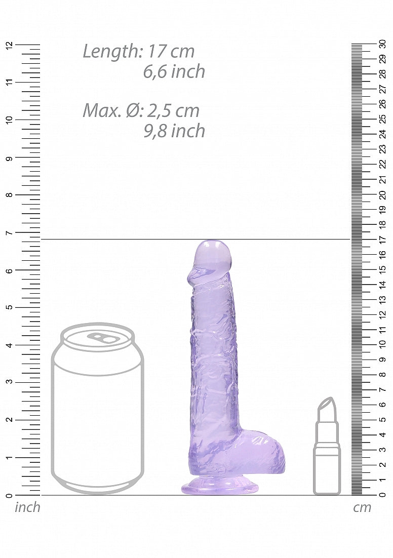 RealRock - Crystal Clear - Realistic Dildo With Balls - 6" - Purple