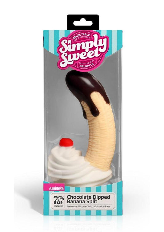 Simply Sweet Chocolate Dipped Banana Split Premium Silicone Dildo - 7.4"