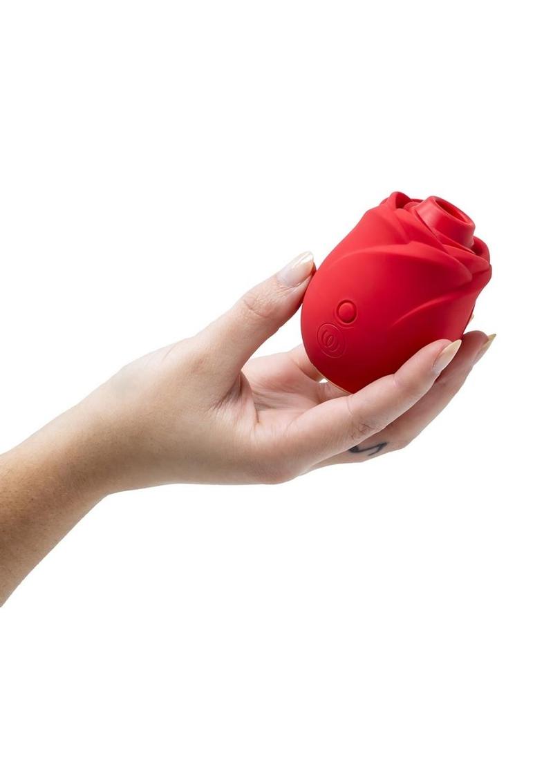 Rose Rechargeable Silicone Air Pulse Clitoral Vibrator - Red/Gold