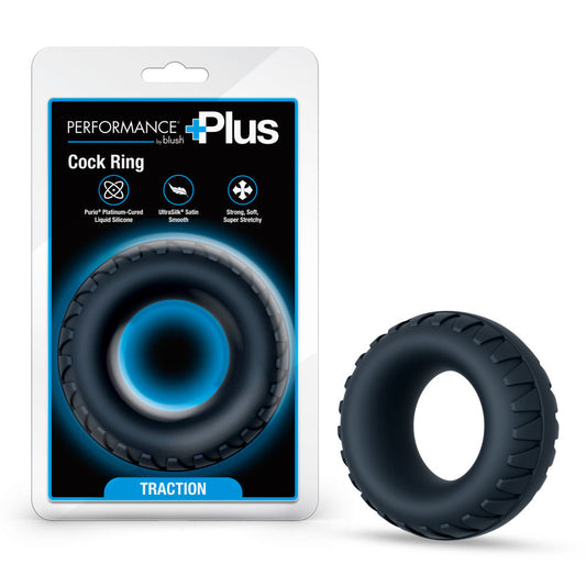 Performance Plus By Blush® | Traction Textured Cock Ring – Ultra-Thick Design – Platinum-Cured Liquid Silicone – In Black