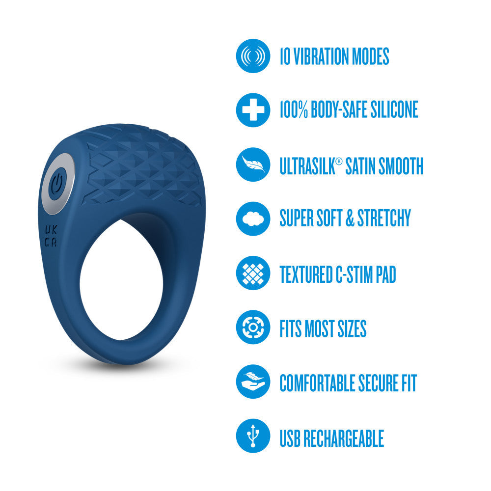 Performance Plus By Blush® | Flex Pro Vibrating Cock Ring – USB Rechargeable – In Blue