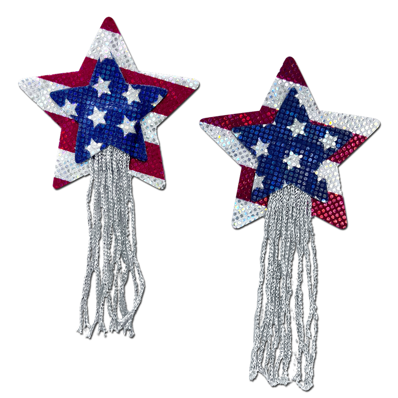 Tassel Pasties: American Patriotic Sparkling Stars & Stripes USA Breast Pasties