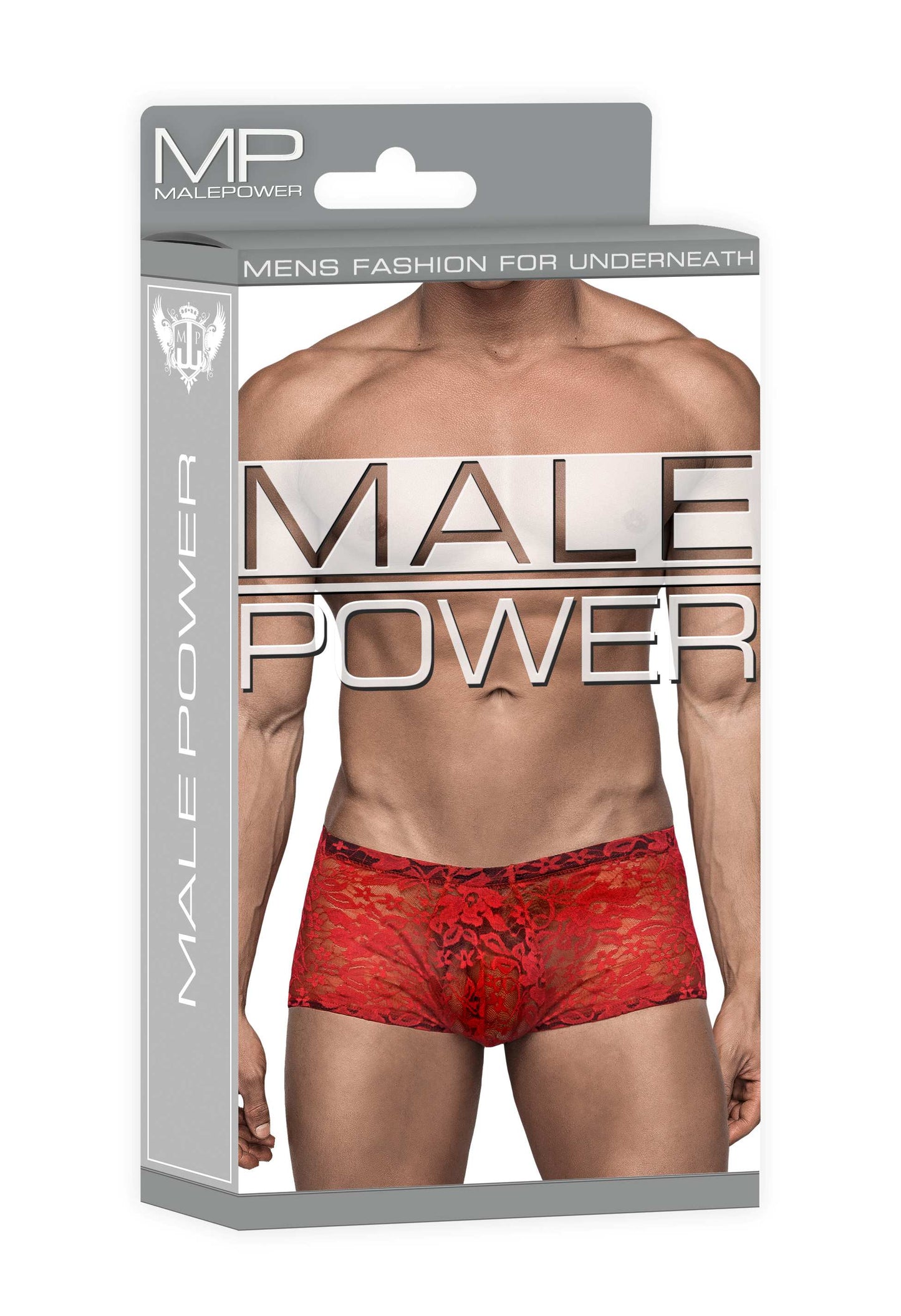 Stretch Lace Mini Short Trunks - Red - S/M