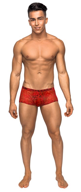 Stretch Lace Mini Short Trunks - Red - S/M