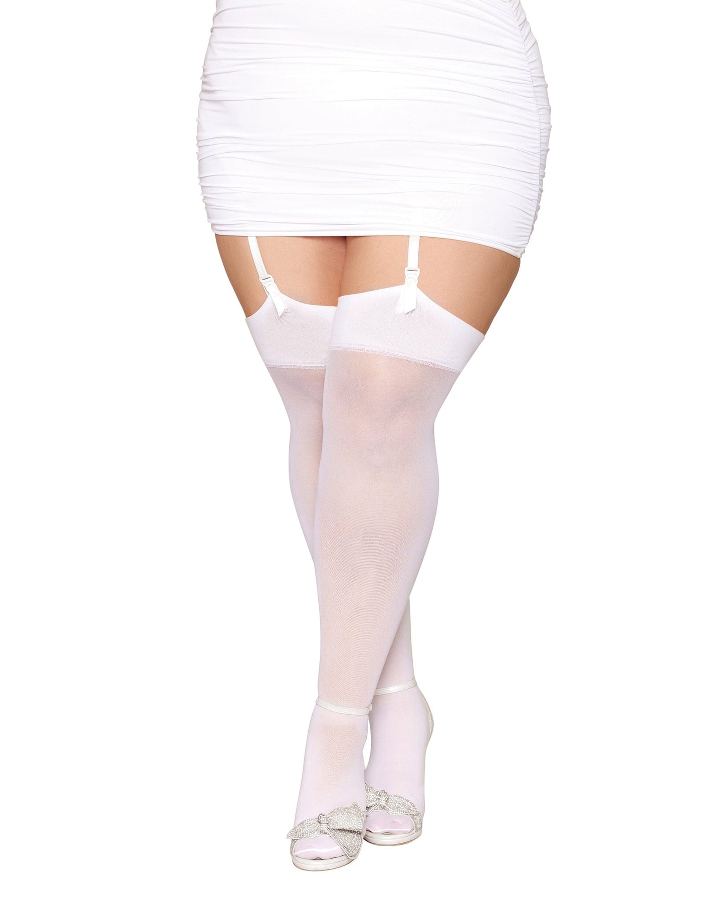 Sheer Thigh Highs with Rhinestone Seams and "Bride" Detailing - Queen