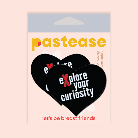Love: 'Explore Your Curiosity' Matte Black Heart Nipple Pasties by Pastease® o/s