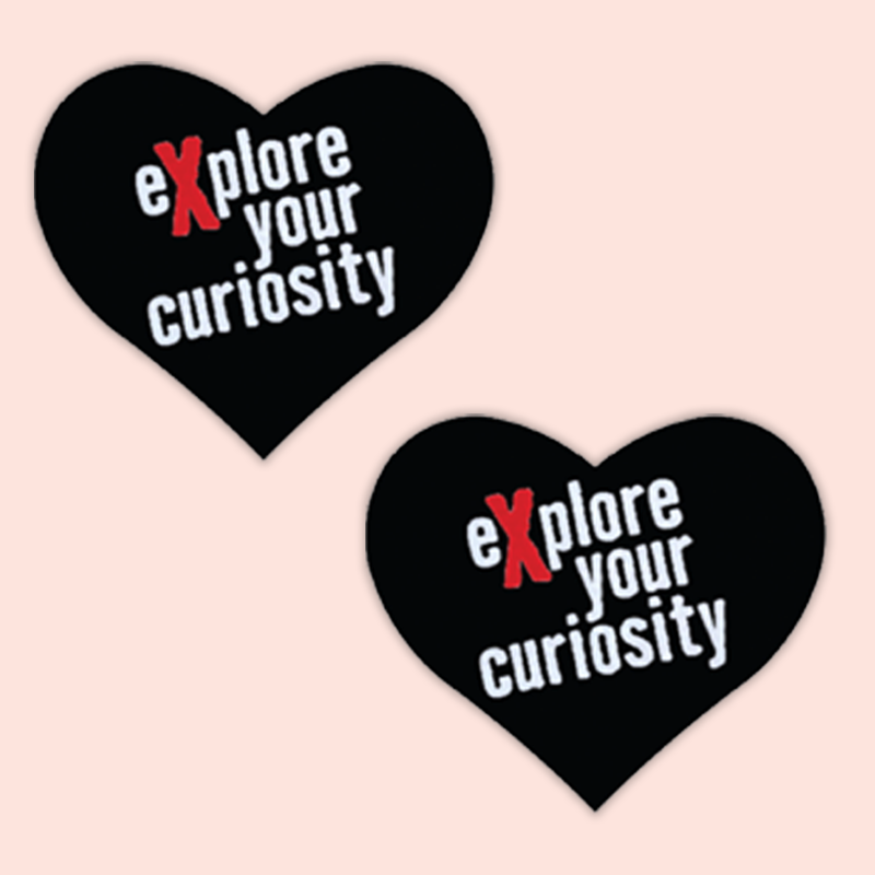 Love: 'Explore Your Curiosity' Matte Black Heart Nipple Pasties by Pastease® o/s