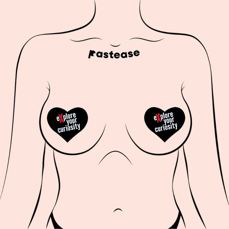 Love: 'Explore Your Curiosity' Matte Black Heart Nipple Pasties by Pastease® o/s