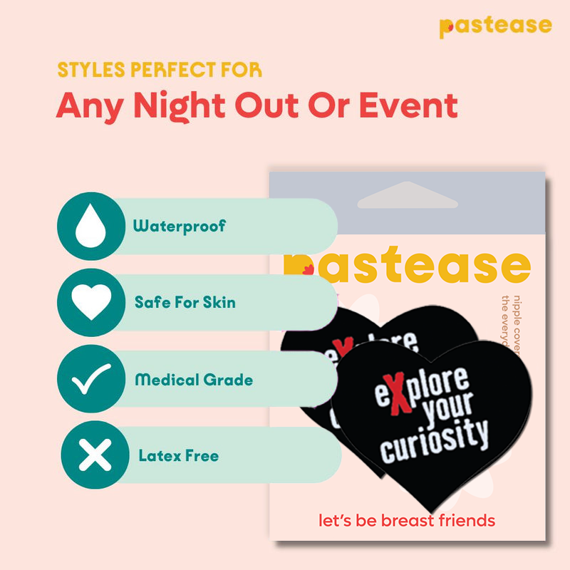 Love: 'Explore Your Curiosity' Matte Black Heart Nipple Pasties by Pastease® o/s