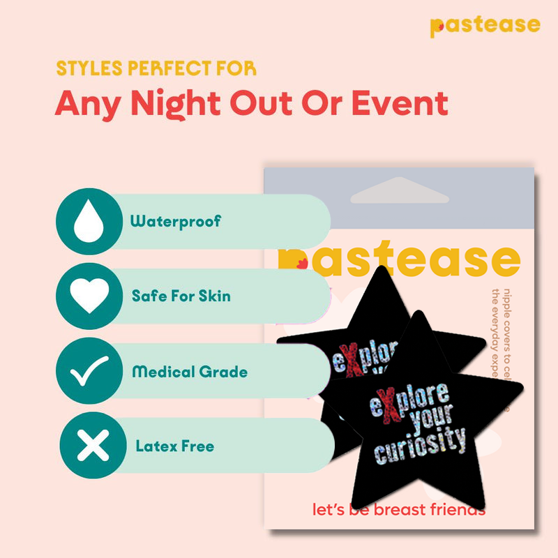 Star: 'Explore Your Curiosity' Glittering Black Star Nipple Pasties by Pastease® o/s