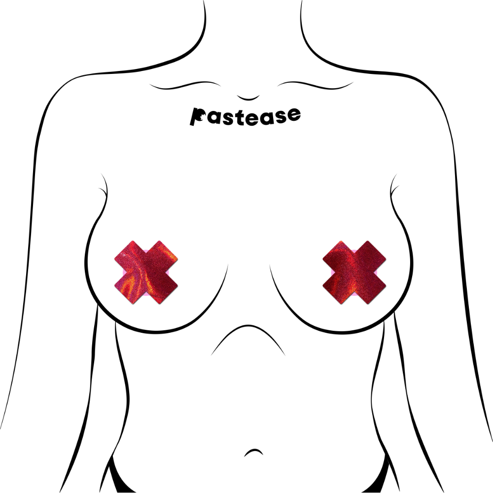 Petite Plus X: Two Pair of Small Liquid Red Cross Nipple Pasties by Pastease®