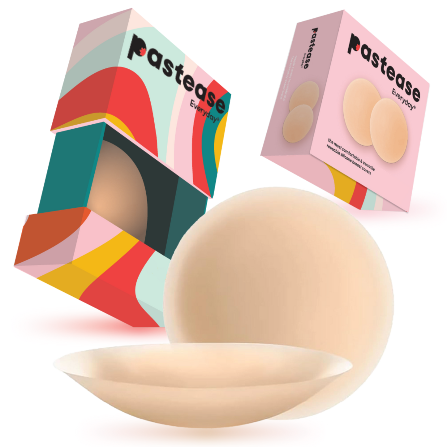 Pastease Everyday® Nipple Cover Sticky Adhesive Silicone Nipple Pasties Reusable Pasty Breast Covers for Women with Travel Box - Large (Fits D+ Cups) - Sand