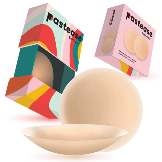 Pastease Everyday® Nipple Cover Sticky Adhesive Silicone Nipple Pasties Reusable Pasty Breast Covers for Women with Travel Box - Large (Fits D+ Cups) - Sand
