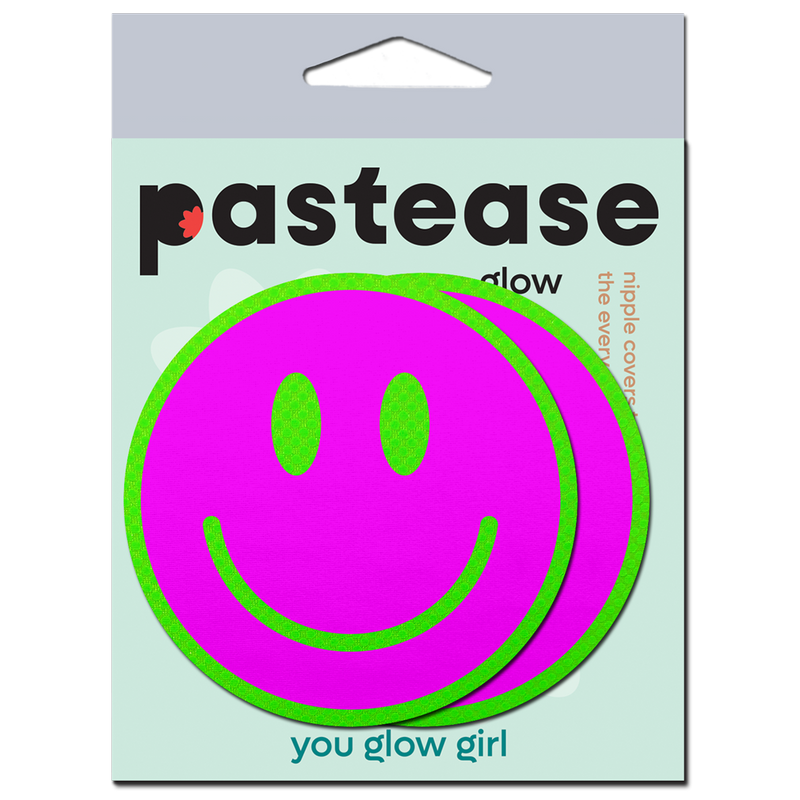 Neon Green Glow-in-the-Dark Pink Smiley Face Breast Pasties by Pastease®