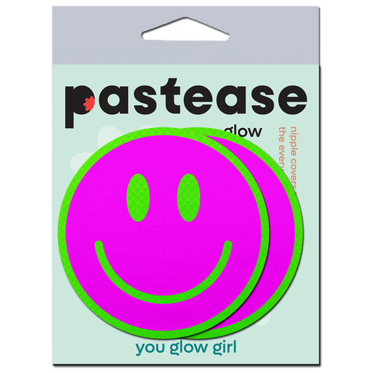 Neon Green Glow-in-the-Dark Pink Smiley Face Breast Pasties by Pastease®