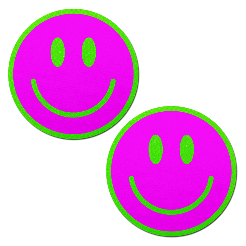 Neon Green Glow-in-the-Dark Pink Smiley Face Breast Pasties by Pastease®