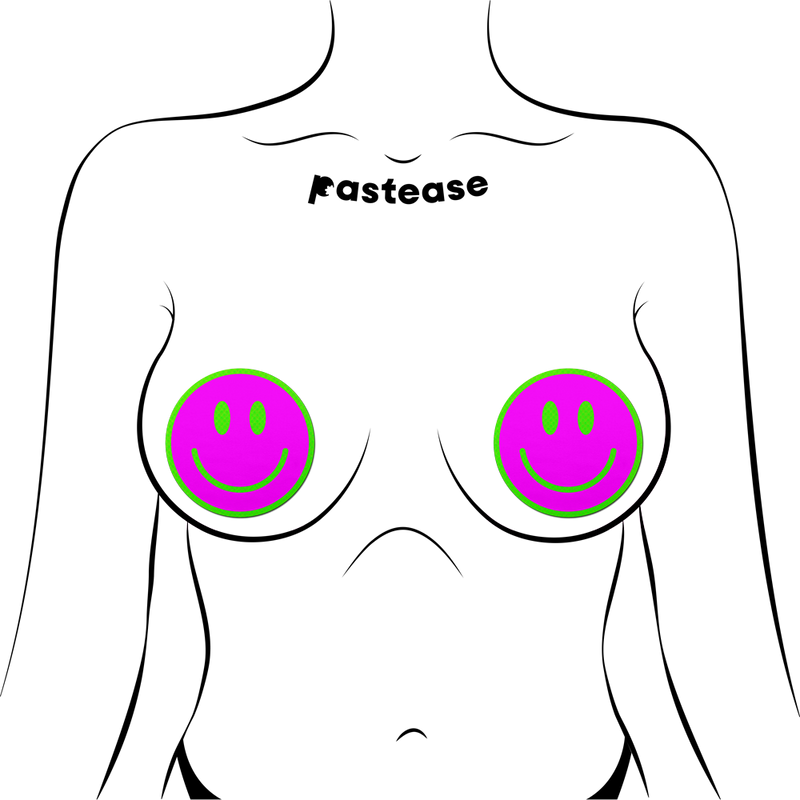 Neon Green Glow-in-the-Dark Pink Smiley Face Breast Pasties by Pastease®