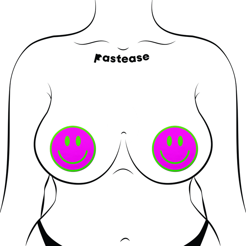 Neon Green Glow-in-the-Dark Pink Smiley Face Breast Pasties by Pastease®