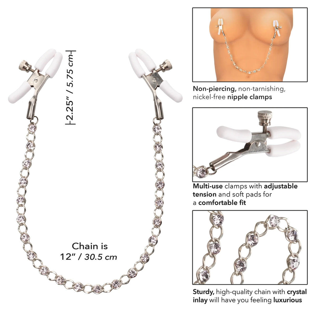 Nipple Play® Crystal Chain Nipple Clamps - Crystal