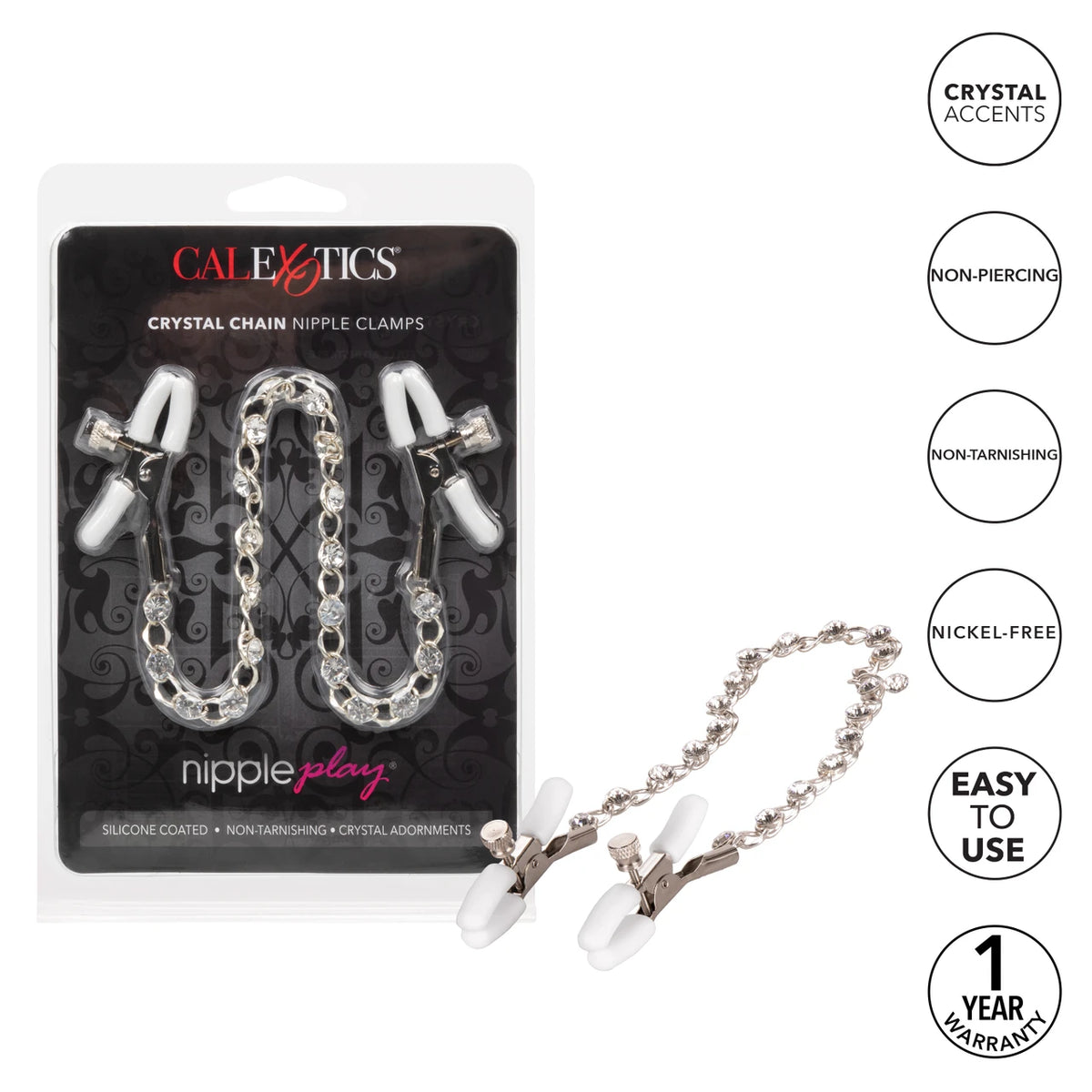 Nipple Play® Crystal Chain Nipple Clamps - Crystal