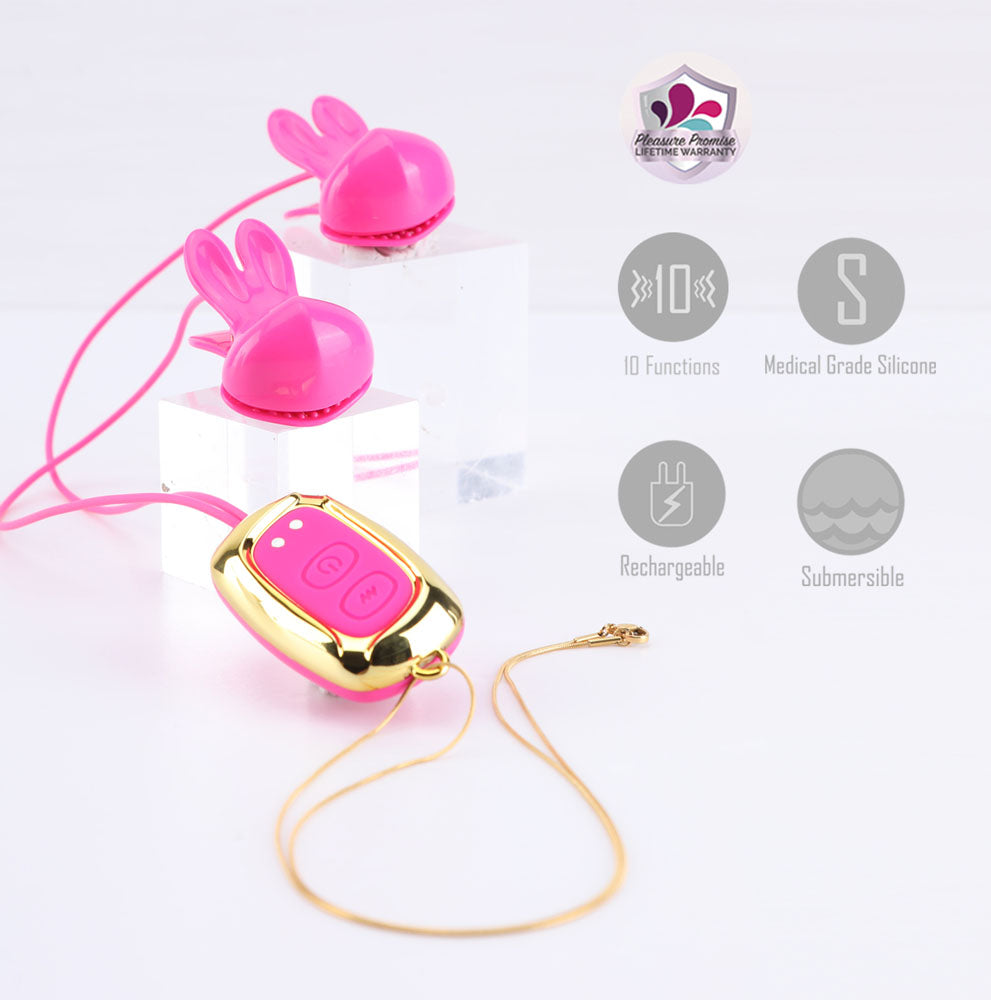 MOLLI PINK Vibelite 10-Function Vibrating Nipple Clamps + Necklace