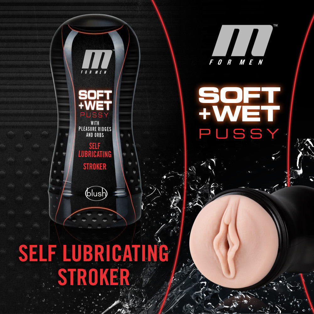M For Men By Blush® | Soft & Wet Self Lubricating Pussy with Pleasure Ridges & Orbs Vanilla Masturbator / Stroker