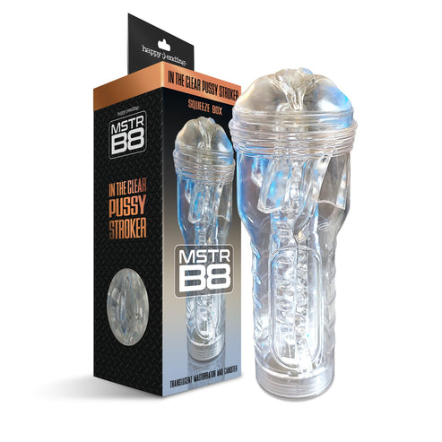 MSTR B8 In the Clear Pussy Stroker, Squeeze Box Canister