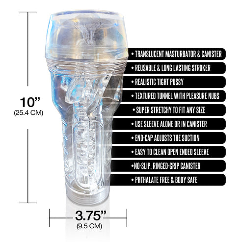 MSTR B8 In the Clear Pussy Stroker, Squeeze Box Canister